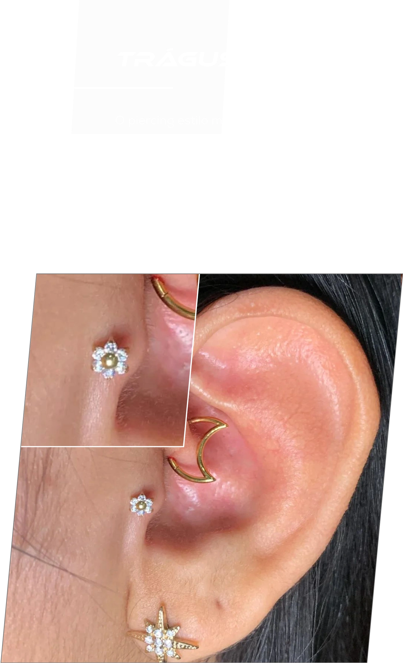 Exemplo de aplicação de piercing Trágus